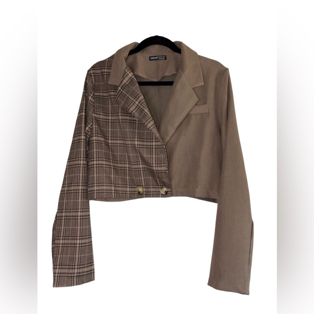 ***5/25*** SHEIN Tan Plaid Women's Blazer
